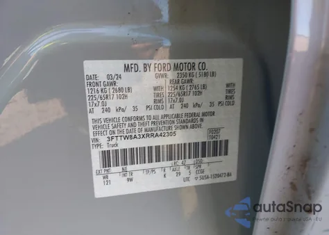 2024 Ford Maverick Xl z USA, uszkodzony, nr VIN 3FTTW8A3XRRA42305